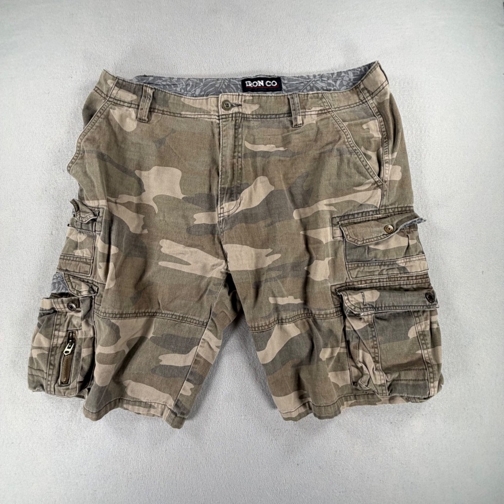 Iron Co Mens Camo Cargo Shorts Size 38 Green Brown Camouflage Tactical Workwear
